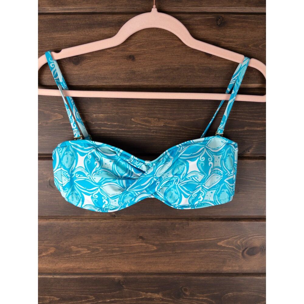 Lilly Pulitzer What A Racquet Bikini Top Blue White Print Size Medium Swim Beach